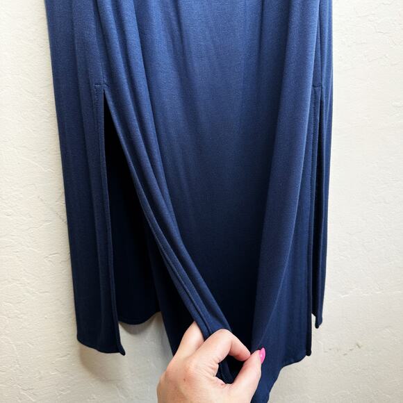NWT Three Dots Luxe Tie Back Side Slit Night Iris Navy Ci Midi Dress Large - Picture 5 of 16